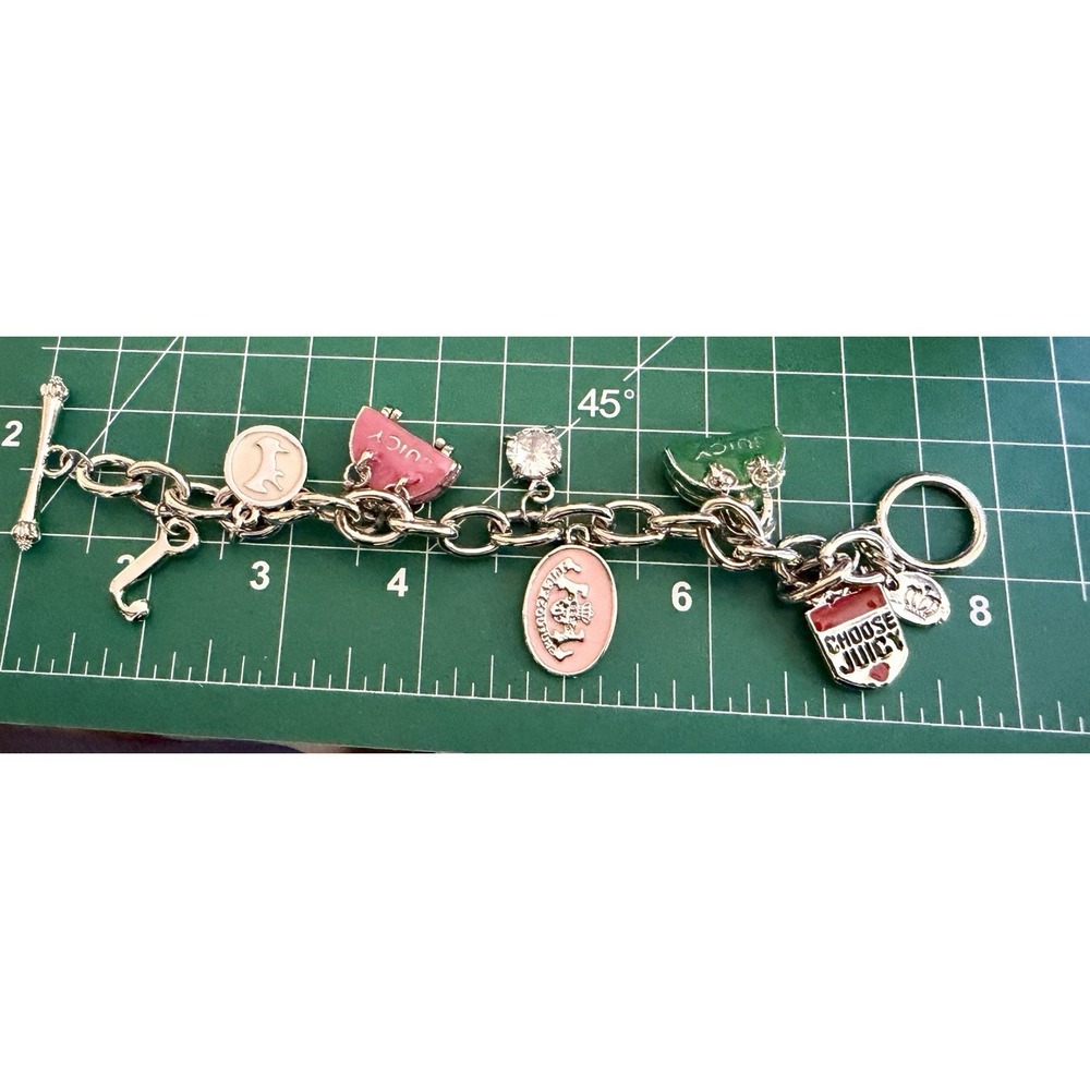Rare! Limited Edition Juicy Couture Silver Charm Bracelet Purse Crystal 2008 Y2K - Picture 12 of 13